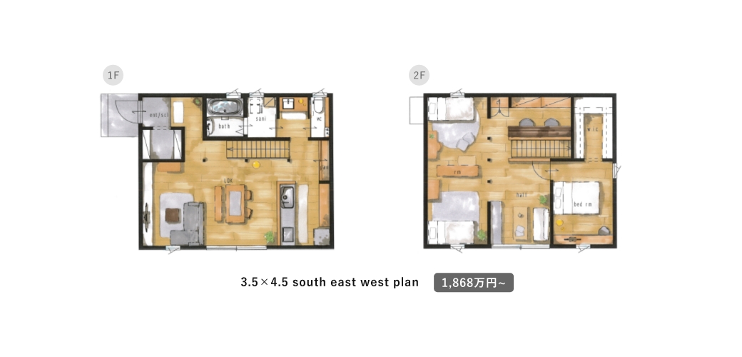 3.5×4.5 south east west plan 1,868万円~